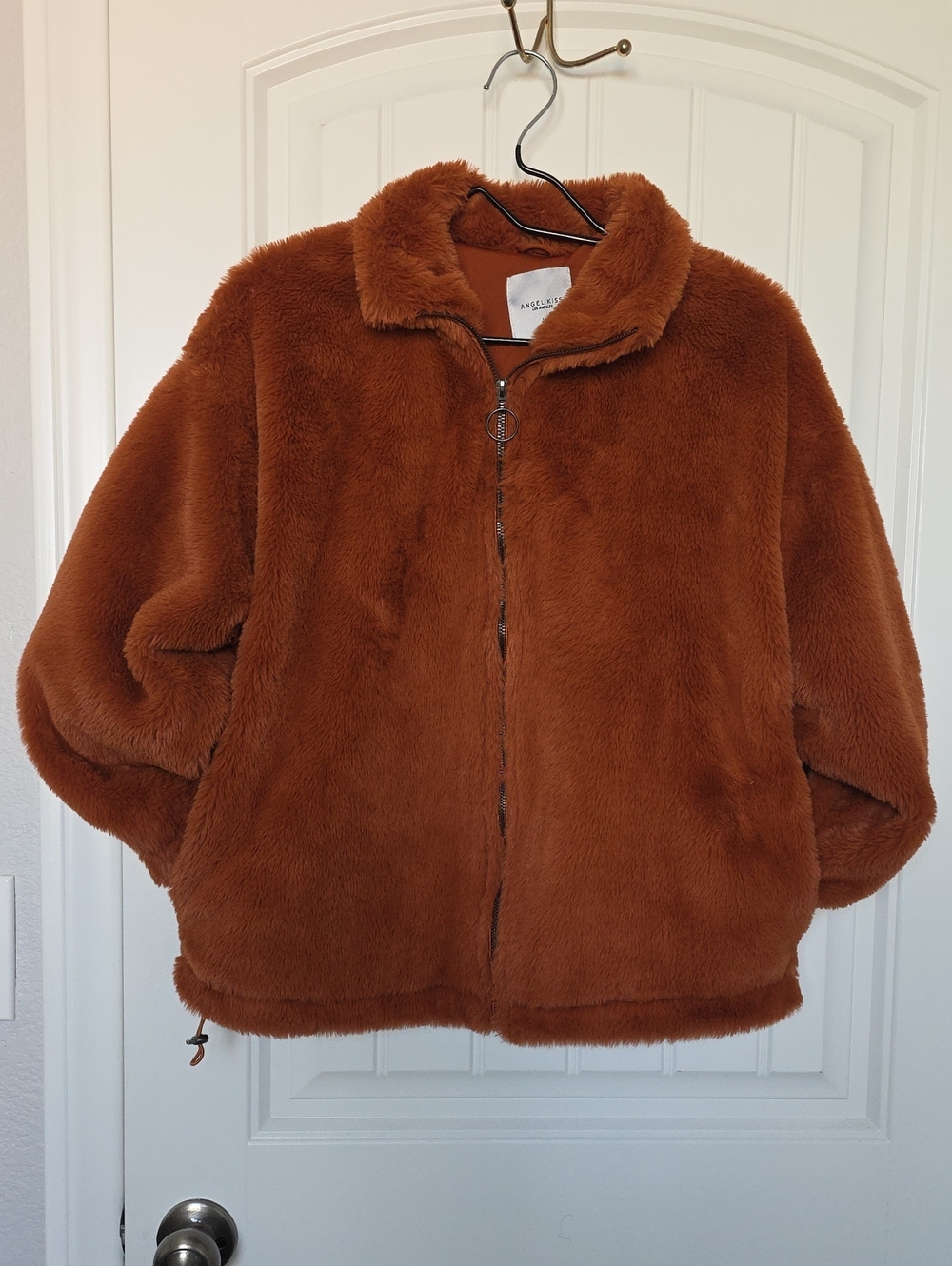 Plush Faux-Fur Teddy Jacket in Rust